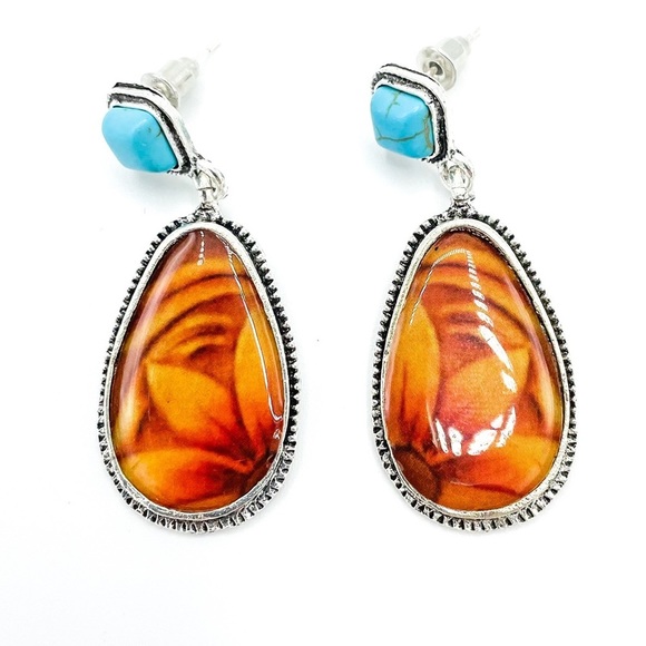 Boho Chic Festival Faux Turquoise and Resin dangle earrings - Picture 5 of 6